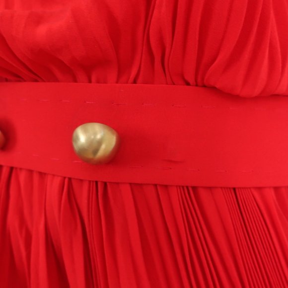 FENDI DRESS RED ACCORDION PLEATED SILK SIZE 40 SLEEVELESS BELTED - Picture 3 of 12